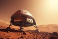 close-up of futuristic spacecraft landing on red planet