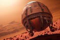 close-up of futuristic spacecraft landing on red planet