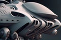 close-up of futuristic starship, with detailed exterior and sleek design