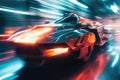 close-up of futuristic vehicle, with blurred streaks of motion and light in the background Royalty Free Stock Photo