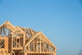 Close-up gable roof wooden house construction Royalty Free Stock Photo