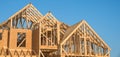 Close-up gable roof wooden house construction Royalty Free Stock Photo