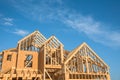 Close-up gable roof wooden house construction Royalty Free Stock Photo