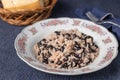 Close up of Gallo pinto, traditional Costa Rican food on decorated plate