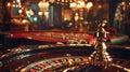 Close-up of a gaming table with casino roulette against the backdrop of a luxury casino. Betting concept. Generative AI Royalty Free Stock Photo