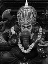 Black and white close up of statue of Ganesh, the elephant-headed Hindu god, Ubud, Bali Royalty Free Stock Photo