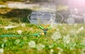 Close-up of a gardening sprinkle irrigate garden lawn