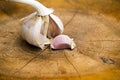 Close up on garlic on wood background