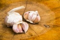 Close up on garlic on wood background