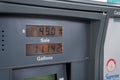 Close up of gas station pump with gallons and dollar amount Royalty Free Stock Photo