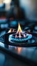 A close up of a gas stove with flames coming out, AI Royalty Free Stock Photo