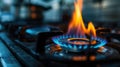 A close up of a gas stove with flames coming out, AI Royalty Free Stock Photo