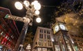 Close-up Gastown Steam Clock. Vancouver downtown beautiful street view at night. Canada. Royalty Free Stock Photo