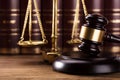 Close-up Of Gavel On Wooden Desk Royalty Free Stock Photo