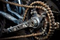 close-up of gears and chains on a partially assembled bike