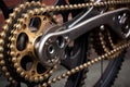 close-up of gears and chains on a partially assembled bike