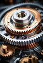 Close-up of the gears of a clockwork showing the intricate inner workings Royalty Free Stock Photo