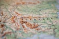 Close-up of a generic paper map, showing the shallow focus of Sofia, the capital. Royalty Free Stock Photo