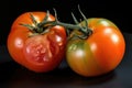 close-up of genetically modified tomato, with visible differences from its natural counterpart