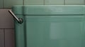 Close up of genuine original green vintage retro 1930s deco wash toilet and stainless handle. Royalty Free Stock Photo