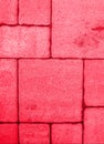 Detailed pavement pattern toned in bright red