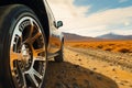 Close up on Georgian safaris wheels, journey through wild terrain