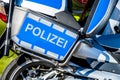 Close-up of German police motor bike Royalty Free Stock Photo