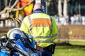 Close-up of German police motor bikes with anonymous police men Royalty Free Stock Photo