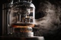 close-up of geyser coffee maker's steamy and hot stream of water