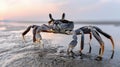 A close-up of a ghost crab (Ocypode sp.) on a sandy beach Royalty Free Stock Photo