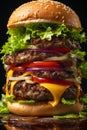 Close-up of giant delicious fresh cheeseburger