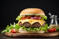 Close-up of giant delicious fresh cheeseburger