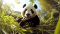 Portrait of a Giant panda eating bamboo in a forest Royalty Free Stock Photo