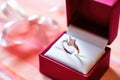 close-up of a gift box with an engagement ring inside Royalty Free Stock Photo