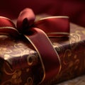 A close-up of a gift box with intricate wrapping paper