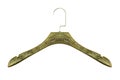 Close up of gilded clothes hanger isolated on white background