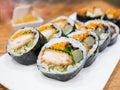 Close Up Gimbap Korean dish is a popular take-out food in South Korea and abroad