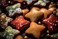 a close up of ginger cookies with stars on them