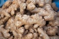 Close up Ginger raw many market background