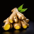 Close Up of Ginger Root With Green Leaf Royalty Free Stock Photo