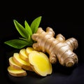 Close Up of Ginger Root With Green Leaf Royalty Free Stock Photo