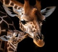 a close up of a giraffe and a baby giraffe next to each other, created by Generative AI Royalty Free Stock Photo