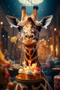 Close up of giraffe near cupcake. Generative AI