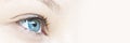 Close up on a girl blue eye, panoramic web banner Royalty Free Stock Photo