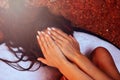 Close-up of a girl with stunning dark hair