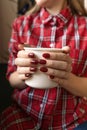 Close up of hands holding cup tea Royalty Free Stock Photo