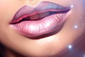 Close up of a girls lips with lipstick and glitter.