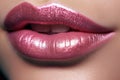 Close up of a girls lips with lipstick and glitter. Generative AI