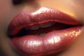 Close up of a girls lips with lipstick and glitter. Generative AI