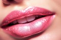 Close up of a girls lips with lipstick and glitter. Generative AI